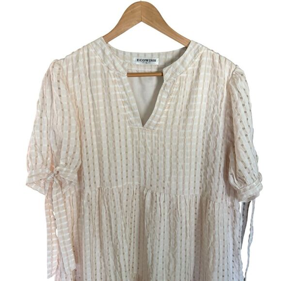 ECOWISH - Casual Dress V Neck Short Sleeve Gingham Midi Ruffles Tiered - size XL - Picture 10 of 10